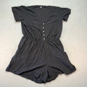 GAP Women's Medium Black Button-Front Short-Sleeve Romper Casual V-Neck OnePiece